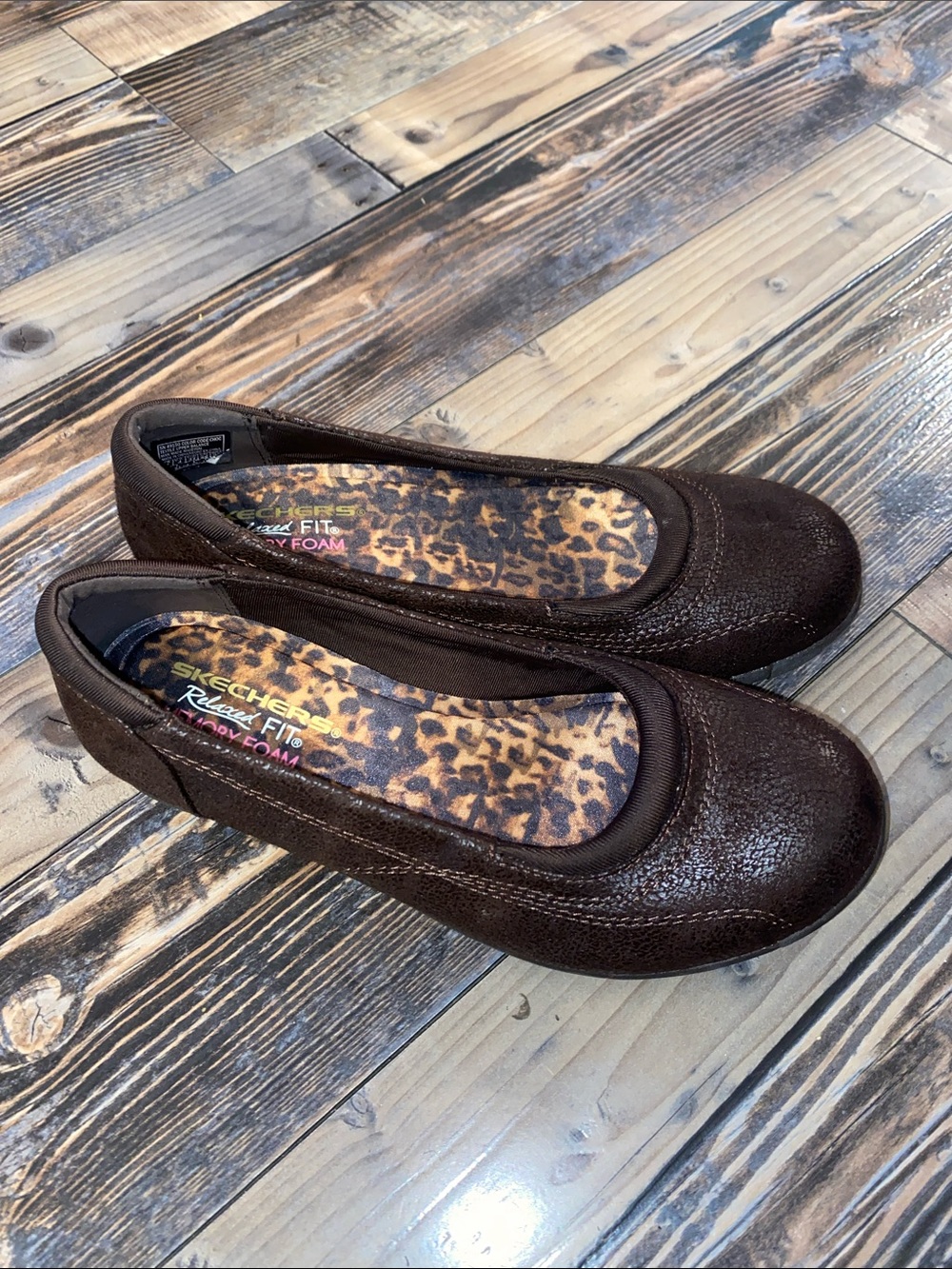 Skechers Brown Relaxed Fit Leopard Insole Ballet Flats